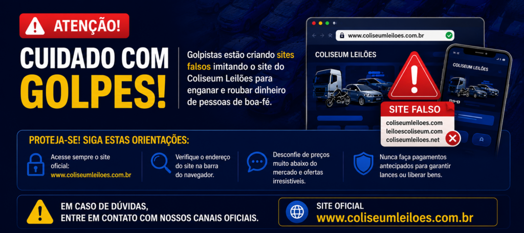 banner informando sobre golpes envolvendo sites falsos do coliseum leilões.