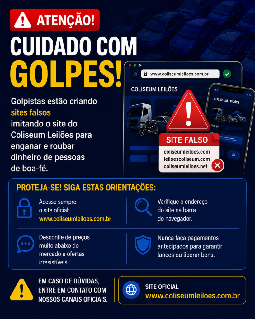 banner informando sobre golpes envolvendo sites falsos do coliseum leilões.